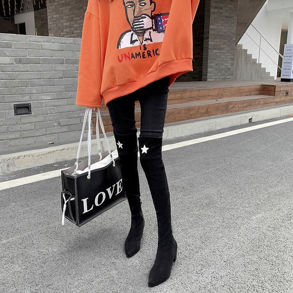 

brand women's shoes lady boots zipper boots-women thigh high heels high winter footwear fashion ladies pointy 2020, Black