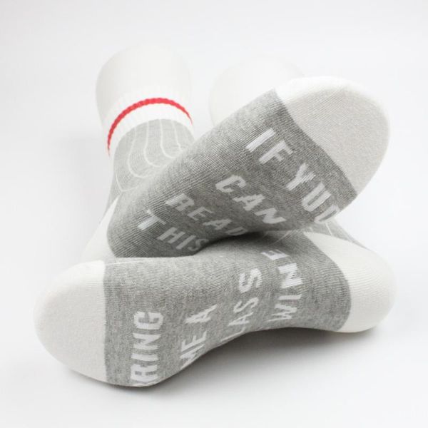 

men's socks custom wine humor words printed if you can read this bring me a glass of cotton casual unisex, Black