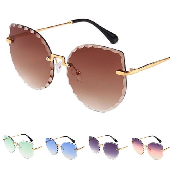 

fashion women rimless sunglasses cat eye sun glases trimming lens eyewear anti-uv spectacles oversize lens eyeglasses adumbral a, White;black