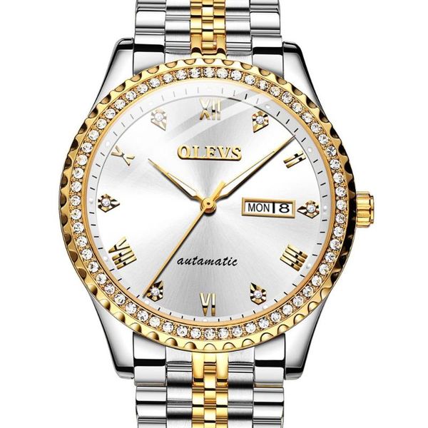 

wristwatches male mechanical watches fashion diamond luminous men automatic waterproof date relogio masculino, Slivery;brown