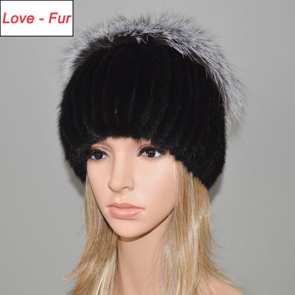 

beanie/skull caps 2021 fashion winter warm women knitting real natural hats genuine fur beanies hat, Blue;gray