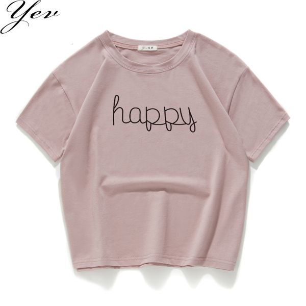 

summer new harajuku women t shir fashion happy printed cotton loose crop t-shirt female tee 100% cotton high quality