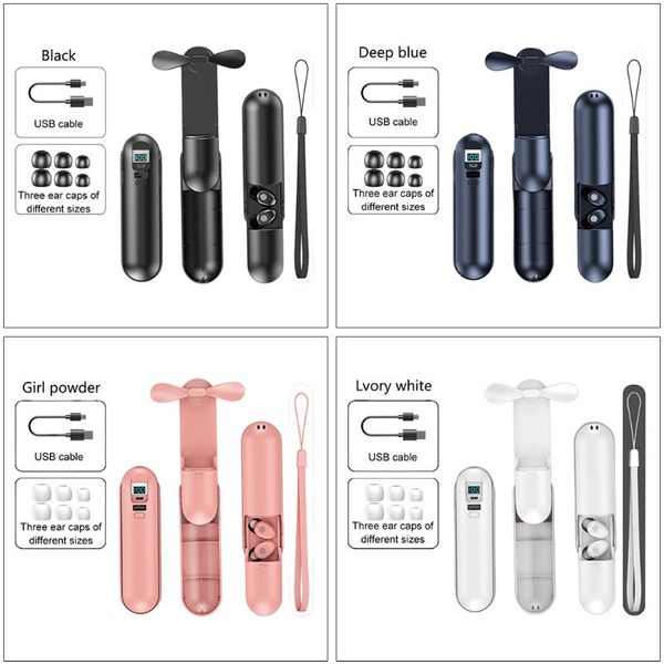 

wireless bluetooth5.0 earphone headset charging case mini fan y3nd