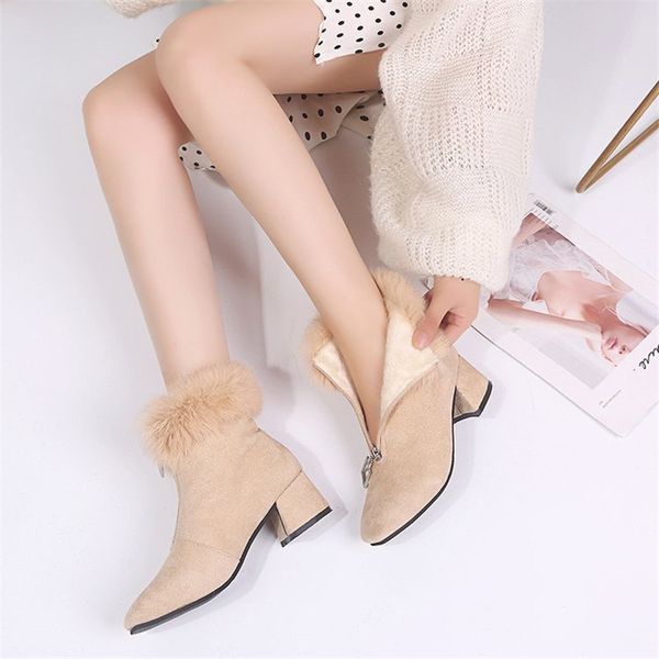 

boots women waterproof snow female plush winter warm ankle botas mujer shoes woman plus size 42, Black