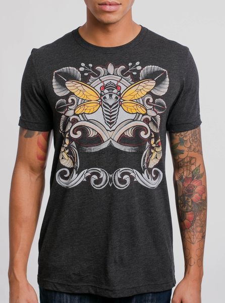 

cicada multicolor on heather black triblend mens t shirt