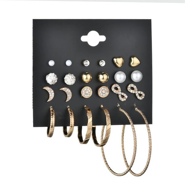 

modyle 12 pairs/set fashion gold earrings women punk simulated pearl crystal heart ear studs party earing jewelry jewelry, Golden;silver