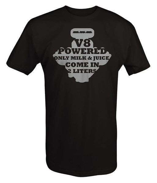 

2019 new summer slim tee shirt v8 powered - only milk & juice in 2 liters muscle cars racings t shirt fashion t-shirt