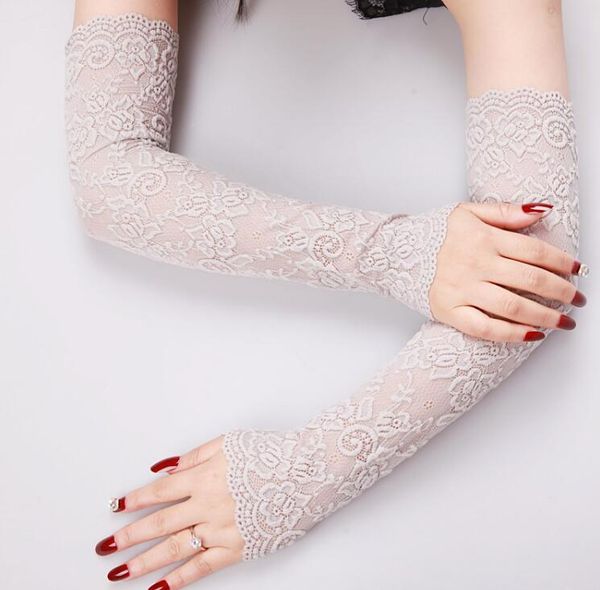 

five fingers gloves women' fashion fingerless long lace female spring summer vintage sunscreen driving glove r2354, Blue;gray
