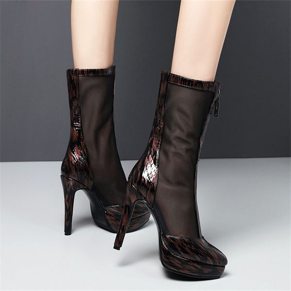 

boots 2021 shoes womens summer mesh high heels hollow-out rome style lace up net size12.5 33-43, Black