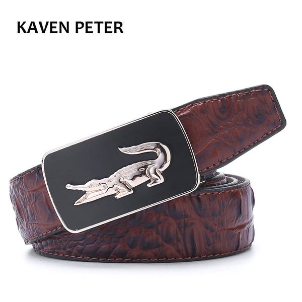 

2020 crocodile pattern belt fashion luxury alligator automatic buckle belts without buckle tooth on strap novelty men's belt, Black;brown