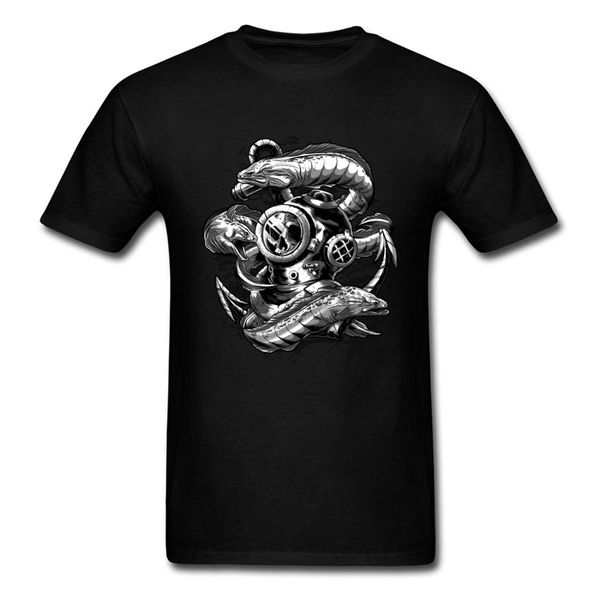 

retro 2020 diver helmet print men black t-shirt animal fish tee cool design male cotton t shirt sink the bones