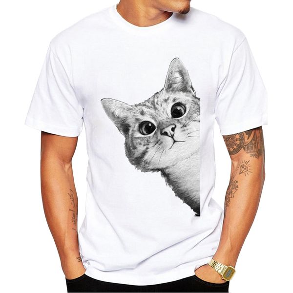 

2018 new arrivals sneaky cat men t shirt cute cat printed t-shirt short sleeve casual basic cool tee shirts