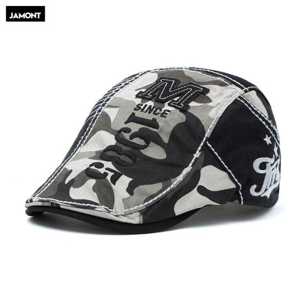 

berets men's hat summer breathable washed cotton camouflage adjustable head size hip hop caps male bone personality tongue cap, Blue;gray