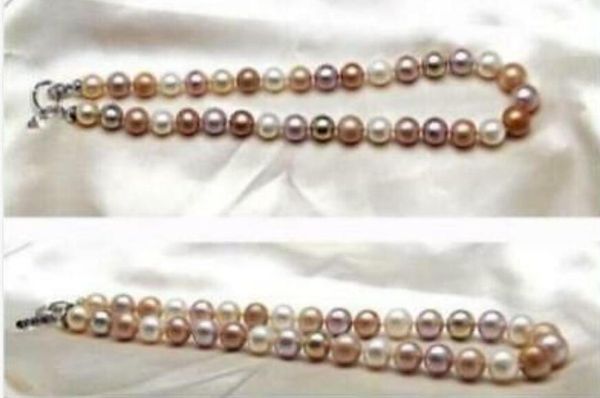 

chains charming 10-11mm white pink purple round pearl necklace 18" 36", Silver