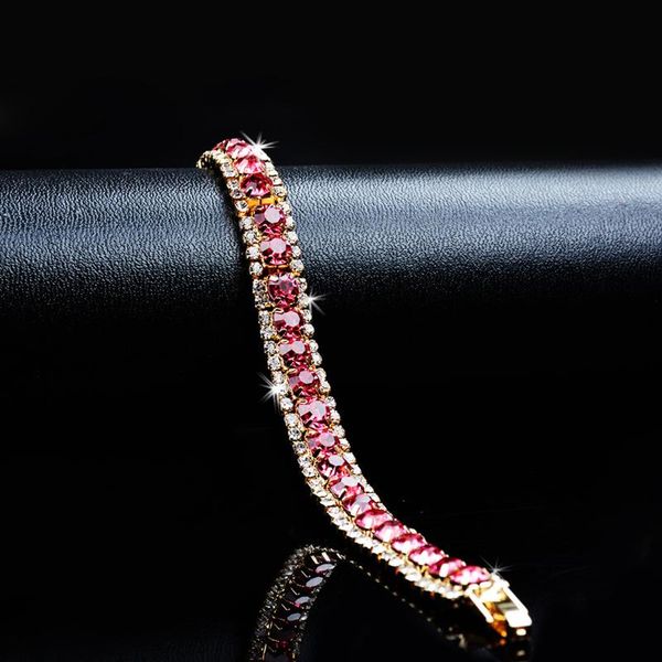 

jiayiqi gold color bracelets & bangles with cubic zirconia red stones luxury crystal bracelets for women wedding jewelry, Black
