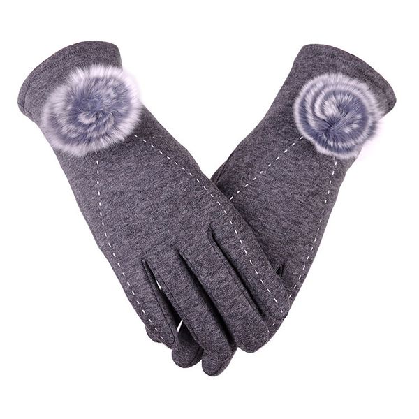 

fuzzy ball gloves winter windproof outdoor ladies velvet cashmere high-end atmospheric grade touch screen women gloves