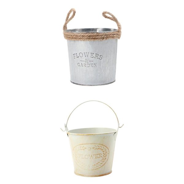 

2pcs vintage style деревенского металл bucket завод пот rope джут ручка плантатор