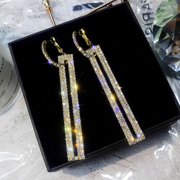 

dangle & chandelier 2021 fashion long geometric earrings luxury gold/silver color rectangle rhinestone drop earring for women party jewelry