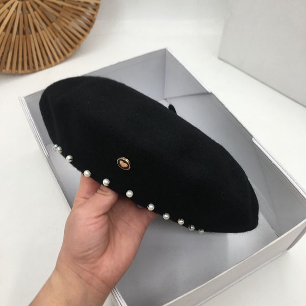 

berets beret japanese female autumn/winter wool hat pearl buds of england model contracted painter cap, Blue;gray