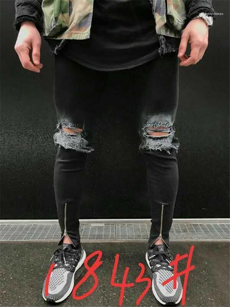 

color casual apparel summer hip hop style homme clothing mens zipper hole slim jeans summer fashion desinger solid, Blue