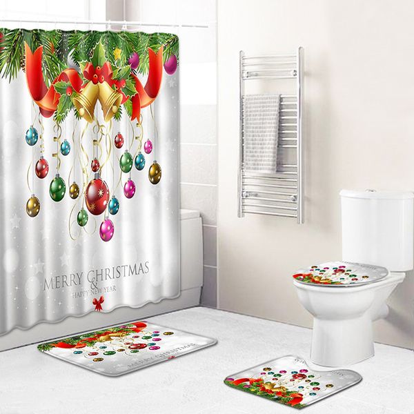 

christmas shower curtain anti-skid bathroom rug mats toilet cover decorations