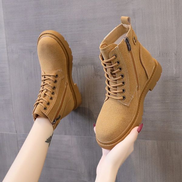 

women vintage faux suede ankle boots round toe lace up platform short botas mujer autumn winter casual shoes booties, Black