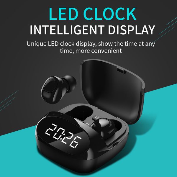 

bluetooth earphone wireless headset led clock function sport earpiece mini headset sound in ear 5.0 wireless earbud stere