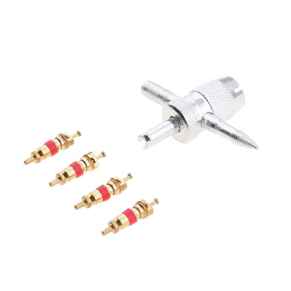 

4-way tyre tire valve repair tool car motorcycle bike with 4 valve cores