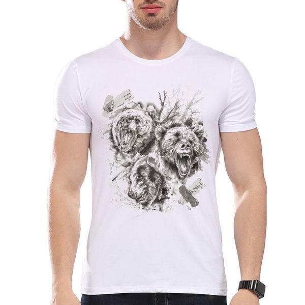 

2019 male selling 3 angry russian bear wild animals roar forest funny joke men t shirt tee summer tee shirt