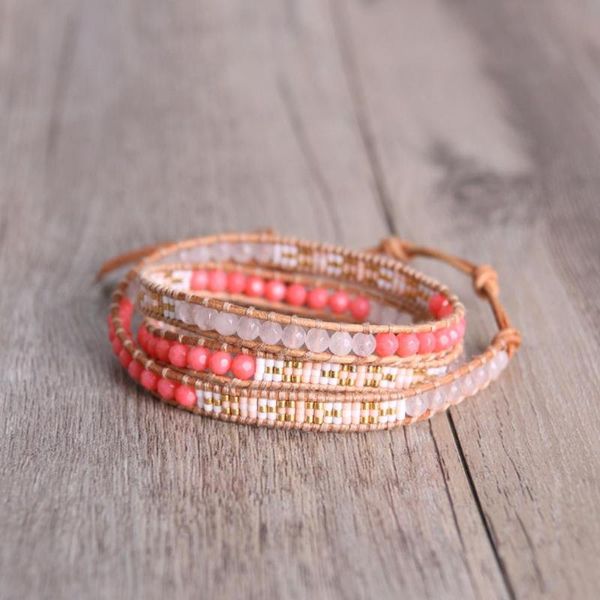 

tennis kelitch bohemian trendy miyuki beaded wrap bracelets handmade leather 3 strand cuff bangles summer beach jewelry for women girls, Golden;silver