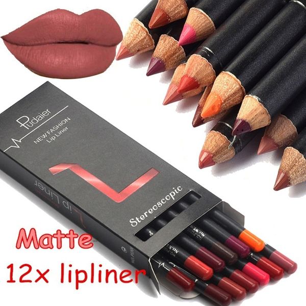 12 цветов для губ Liner Pencil Set Nude Matte для губ Увлажняющий Водонепроницаемый долговечны Помада Liner Professional Makeup Kit