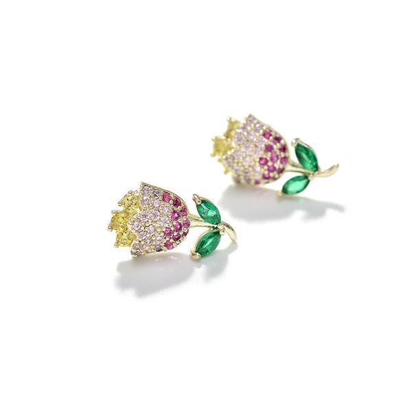 

stud tiny trendy cubic zirconia crystal flower earrings luxury small leaf fresh rose plant for women jewelry, Golden;silver