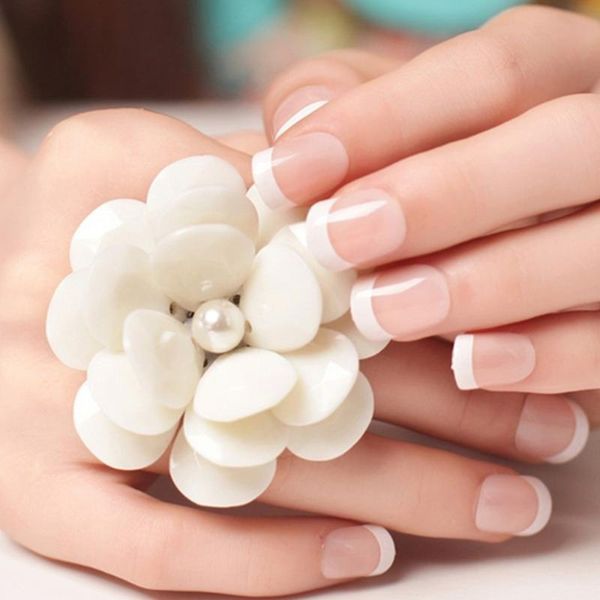

false nails 24pcs natural nail art tips fake on french flat shape full cover extension manicure with glue for women, Red;gold