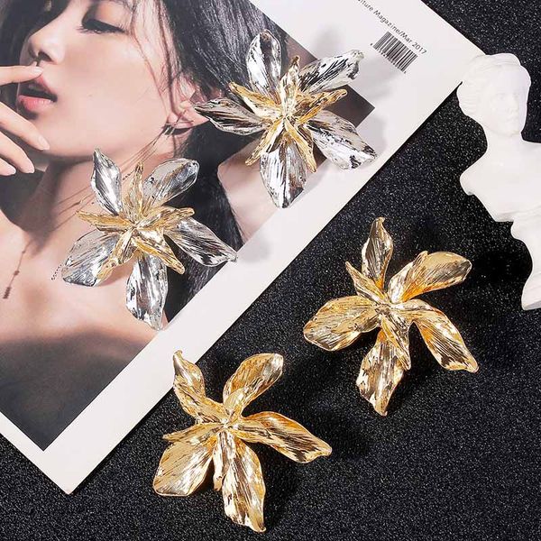 

vintage female metal flower drop earrings for women punk style fashion ladies gold silver color baroque large dangle earring