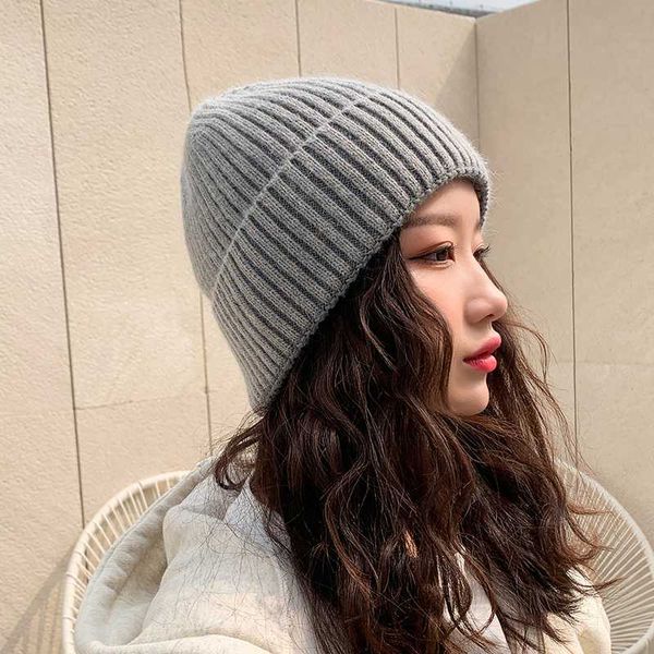 

rancyword] winter hats for women wool knitted angora hat beanies female warm fur skullies beanie for girl 2020 gj3119, Blue;gray