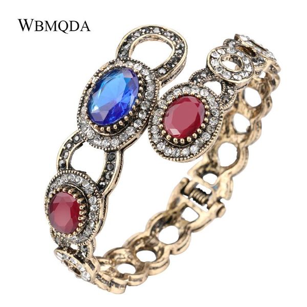 

vintage blue red stone hollow crystal antique gold bangles for women bohemian jewelry, Black