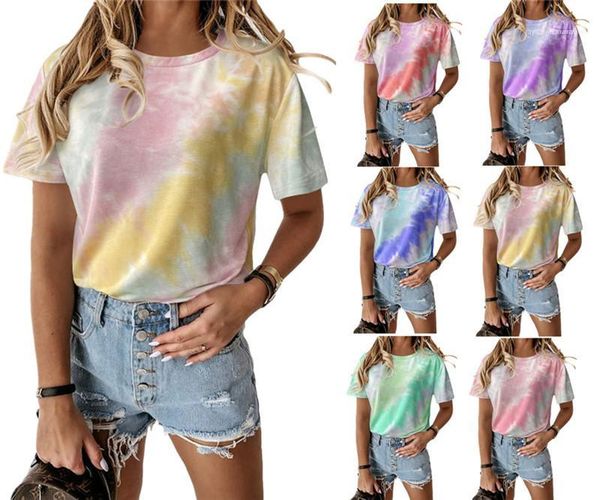 

sleeve relaxed tees multi color women summer fashion tie dyed women tshirts casual crew neck short, White