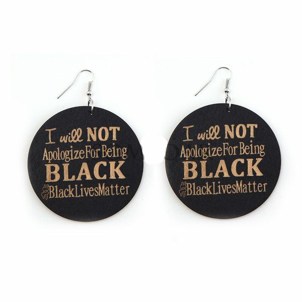 

dangle & chandelier 60mm laser cut round black lives matter letter wood afro earrings vintage african wooden party club jewelry accessory, Silver