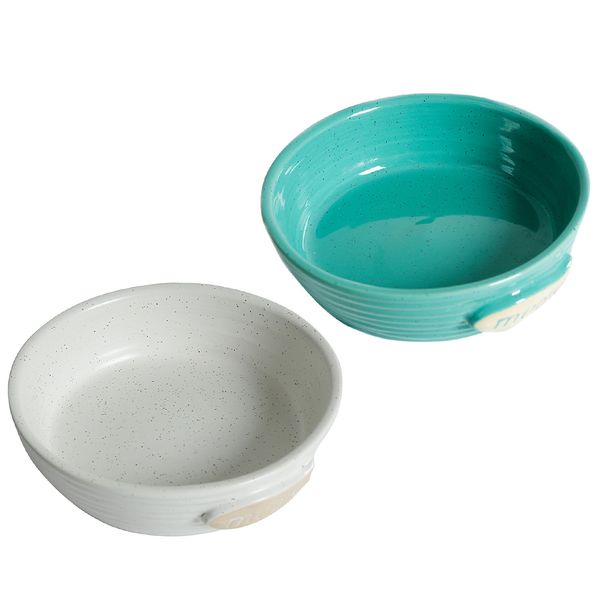 

pair pets dog cat feeder food water bowl feeding food dispenser ceramics