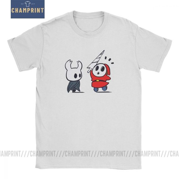 

funny hollow shy guy t-shirts for men round collar pure cotton t shirt skull video game short sleeve tees gift