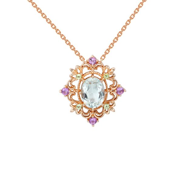

creative korean necklace s925 silver plated amethyst peridot green diamond rose gold chain clavicle female hollow pattern
