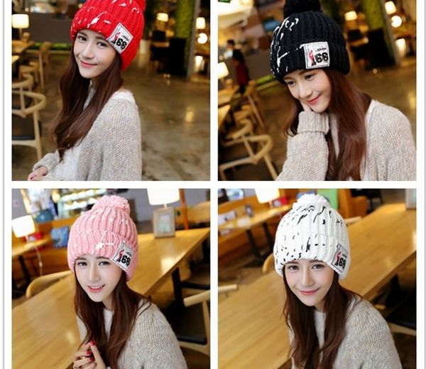 

new warm winter plain casual puffer ball cap skullies beanie classic plus velvet woolen knit hat, Blue;gray