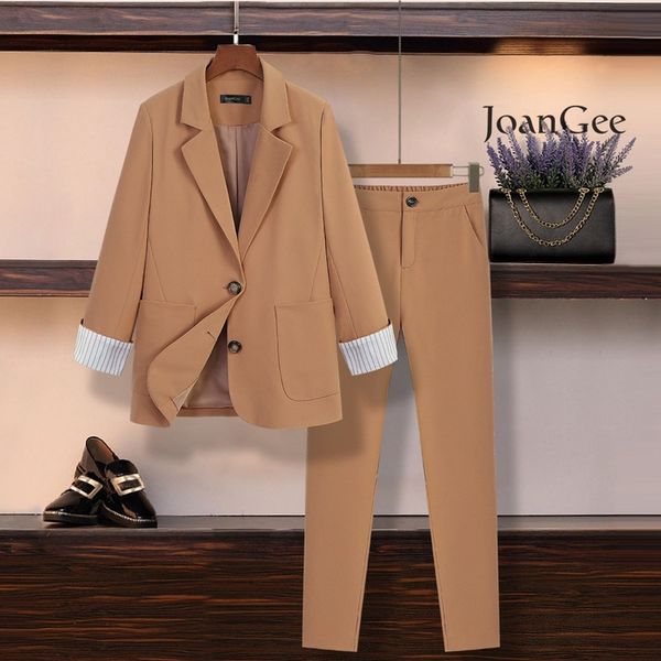 

women's two piece pants plus size s-5xl elegant ladies suit two-piece business wear autumn fashion workwear casual jacket, White