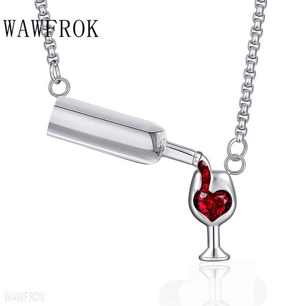 

wawfrok love wine women pendant necklace woman necklace & pendant stainless steel cubic zirconia unique design jewelry, Silver