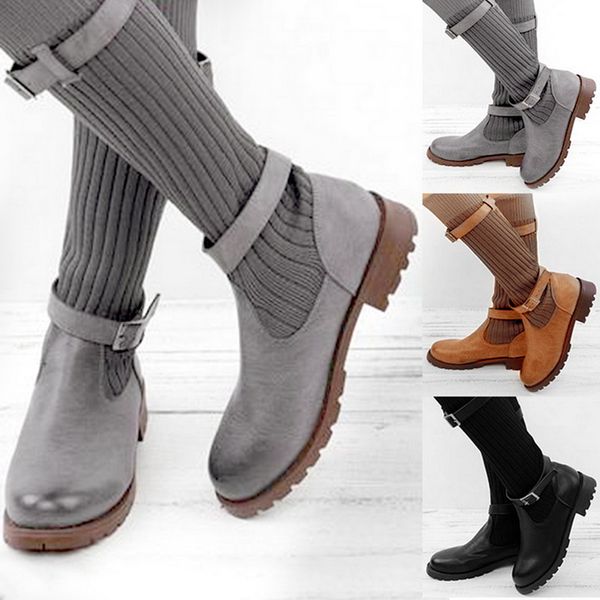 

fashion women boots 2020 knee elastic sock boots chunky stretch short solid casual shoes for buckle ladies shoes, Black