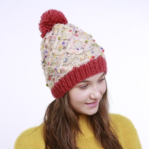 

fun-prouder european and beautiful hand-knit autumn and winter new color matching knitted wool thick warm cute woolen hat, Blue;gray