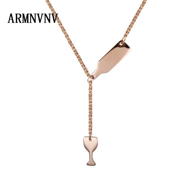 

pendant necklaces armnvnv 316l stainless steel fashion beer cup long necklace for women wine bottle triangle statement jewelry, Silver