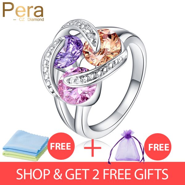 

pera summer fashion ladies cz jewelry 3 twist tiny round multi color crystal stone 925 sterling silver women party ring r037, Golden;silver