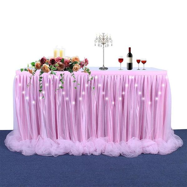 

thread ribbon table skirt with led light for wedding party decoration