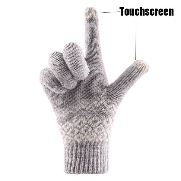 

five fingers gloves touch screen knitted wool women' warm and plush thickened split finger jacquard in winter, Blue;gray